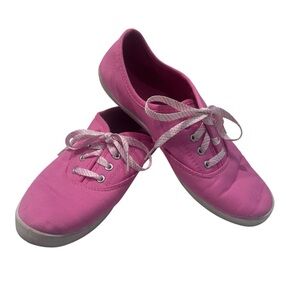 Canvas Lace Up Sneakers Womens 7 Pink Casual Shoes Walking Comfortable Preppy